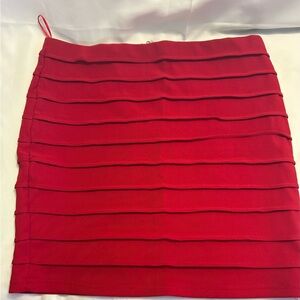 Ambiance Red Ruffled Pencil Mini Skirt